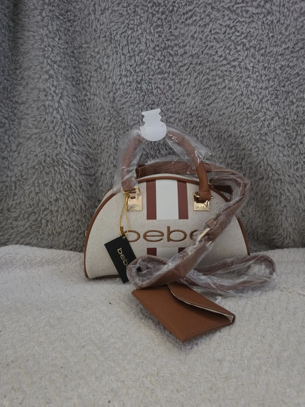 bebe Caramel Paisley Small Canvas Bowler Satchel Bag.